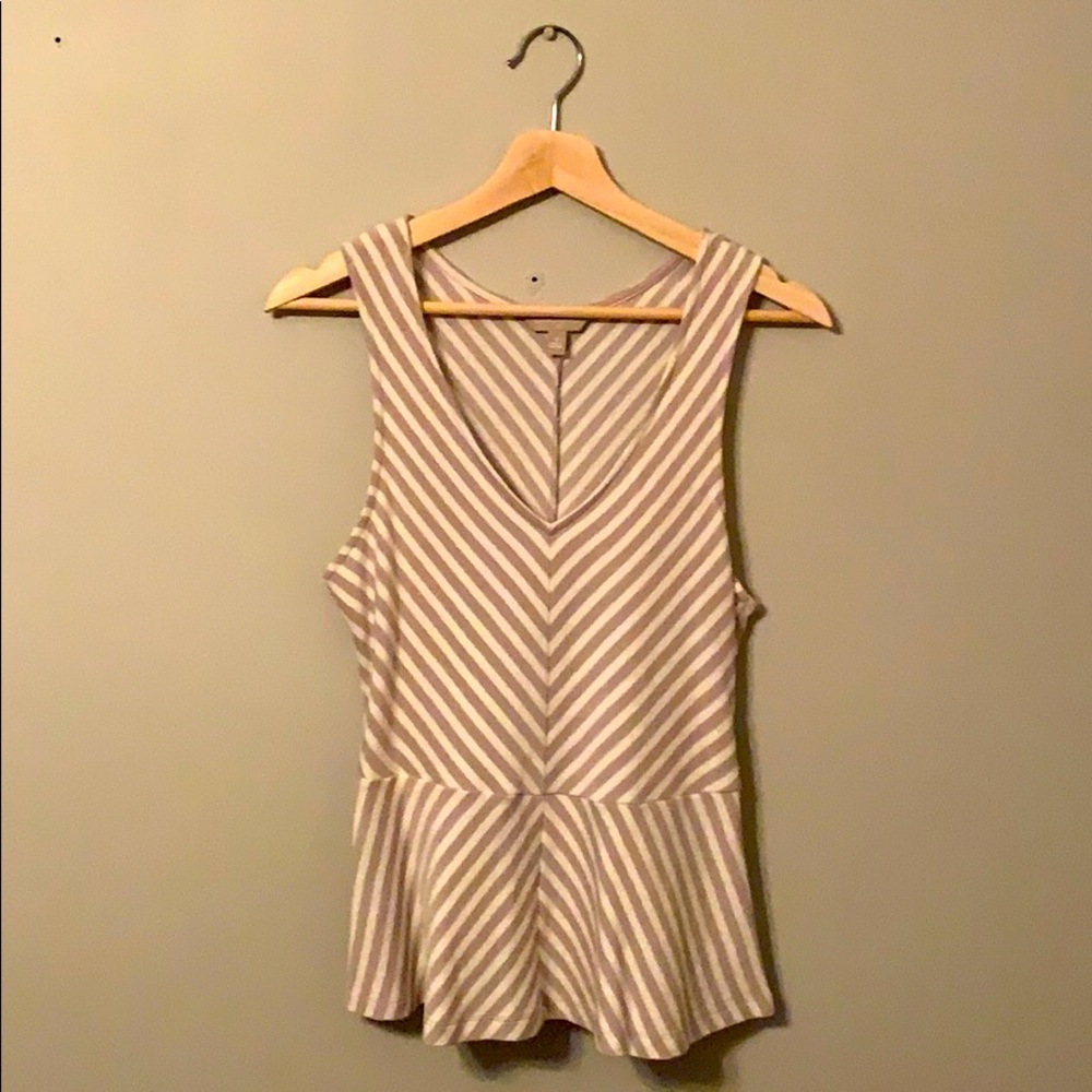 Tan and white diagonal striped Peplum top